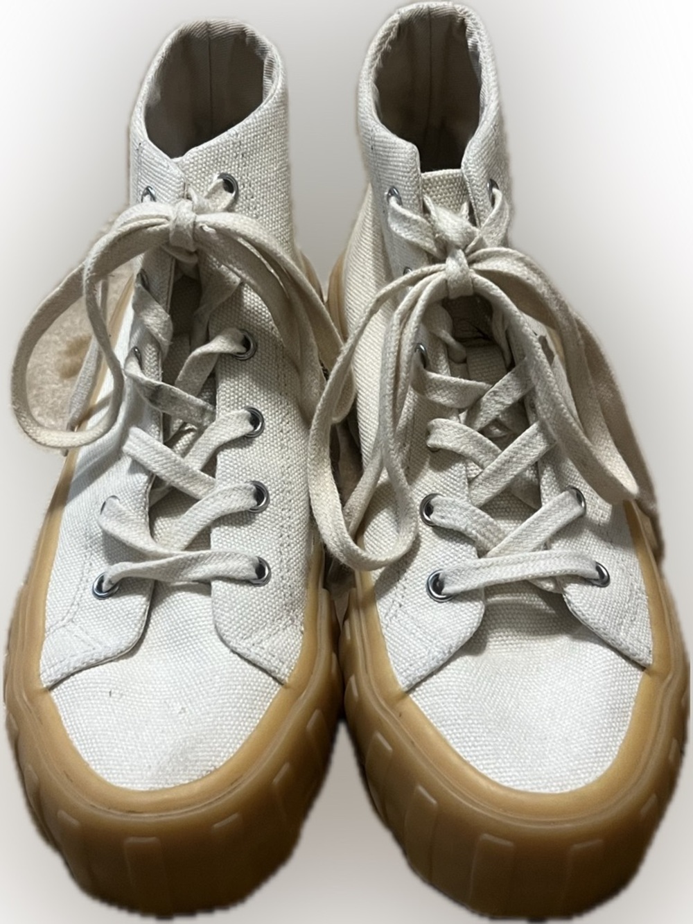 ZARA Canvas High Top Sneakers Ivory Two Toned Tan Platforms 👟